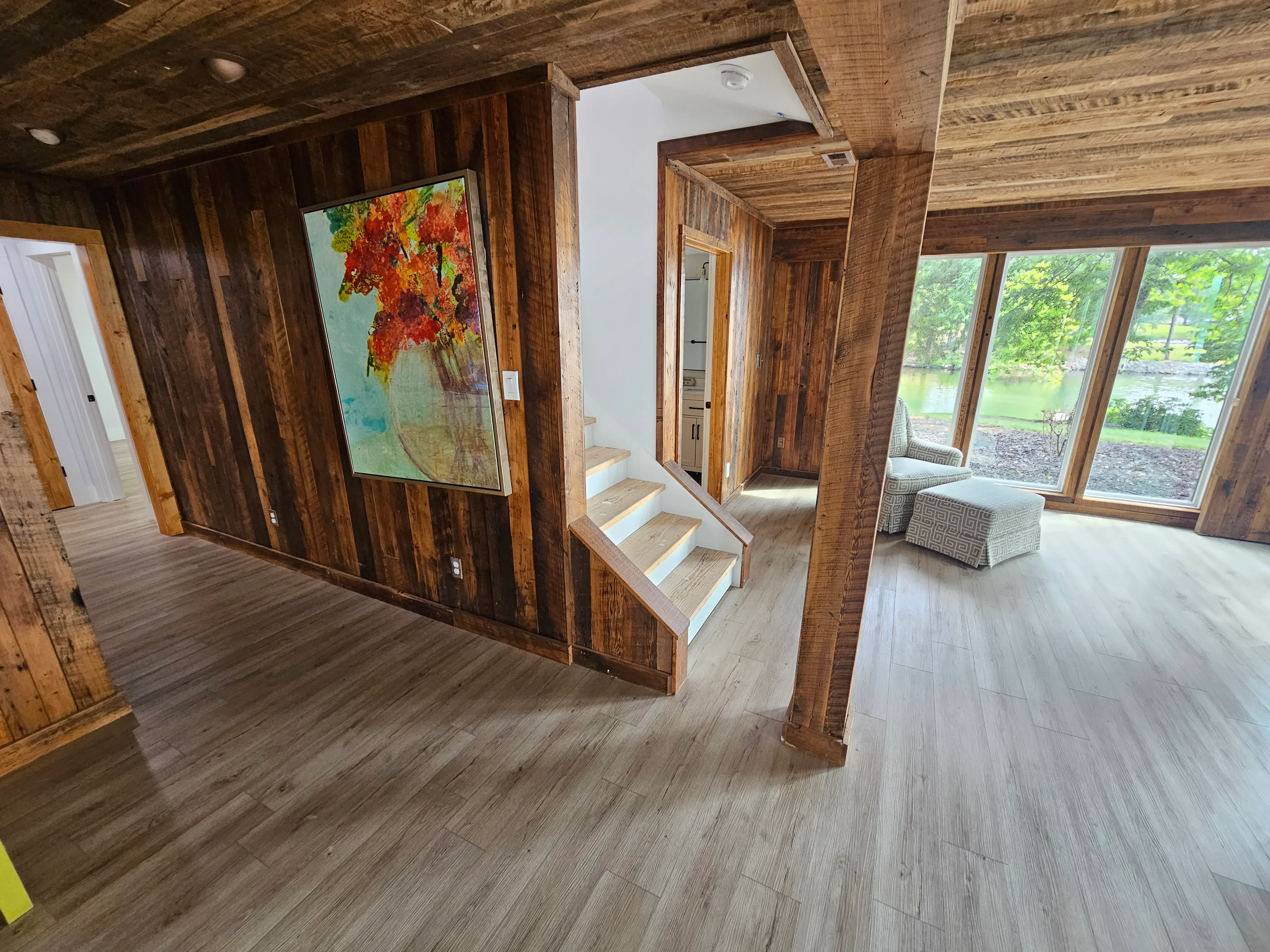 Rustic timber interior completed by Triple R Construction Inc.